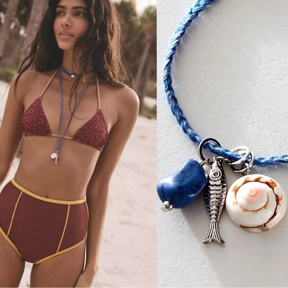 🆕 FREE PEOPLE Ride Along Braided Strand Necklace Blue - Picture 1 of 7